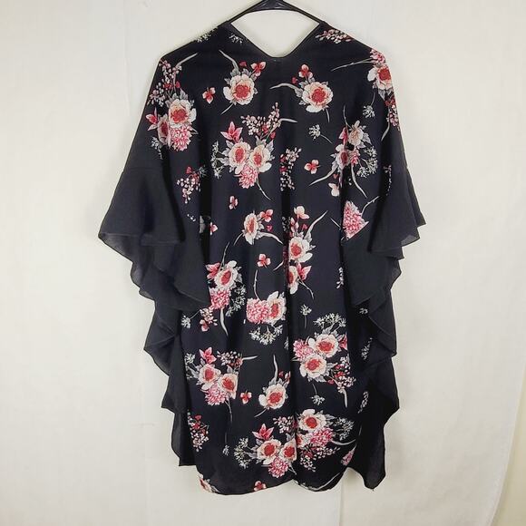 New Jack and Missy dark floral kimono one size open front ruffled whimsigoth - Picture 2 of 8
